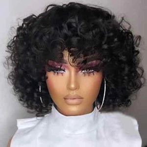 Pelucas rizadas hinchables rizadas Bob peluca rosa hecha a máquina peluca de cabello humano para mujeres negras - Imagen 1 de 17