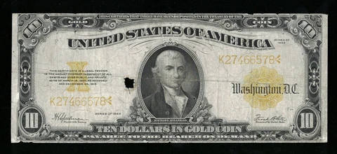 SC 1922 $10 Gold Certificate Hillegas Gold Coin Note Circulated (578) Cover