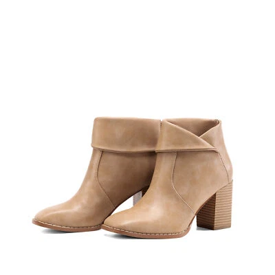 Women's Ankle Boots Asymmetric Design Folded Wrap Stylish Square Toe with Zipper - Image 1 of 4