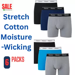 Hanes Men's Boxer Briefs Pack, Moisture-Wicking Stretch Cotton, 6-Pack Low Rise - Picture 1 of 6