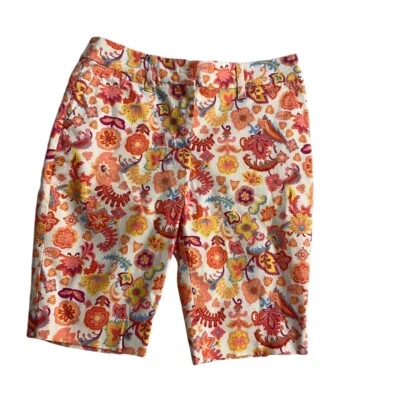 Talbots Multicolor Floral Print Knee Length Belt Loops Bermuda Shorts Petite 2 - Image 1 of 4