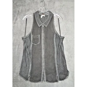 We The Free Sleeveless Chiffon Button-Down Shirt Gray Collared Tank Top Large - Picture 1 of 6