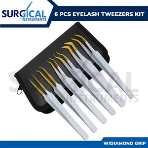 Kit de pinzas de extensión de pestañas de volumen de 6 piezas empuñadura de diamante inoxidable talla alemana - Imagen 1 de 13