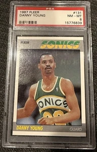 1987-88 Fleer - Danny Young #131 Seattle Super Sonics PSA 8 NM-MT 6839 - Afbeelding 1 van 1