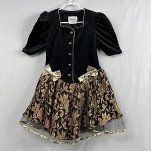 Vintage Philly Girls Dress size 6X Black Velvet Gold Tulle Holiday - Picture 1 of 13