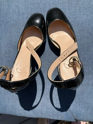 J.Crew 女式黑色彭定康皮革踝带粗跟 7 码全新 — 第 1/4 张图片