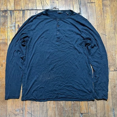 Camisa Theory Henley Para Hombre XL Negra Sólida Calce Relajado Manga Larga 3 Botones Delanteros Foto 1 de 4