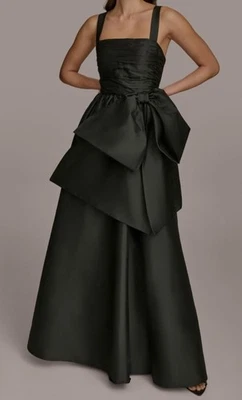 Donna Karan New York Women's Black Straight-Neck Bow-Trim Ball Gown Dress Size 4 - Image 1 of 2