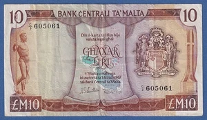 MALTA -- 10 LIRI L.1967 ( 1973 ) -- FINE+ -- C/3 -- PICK 33c . - Picture 1 of 3