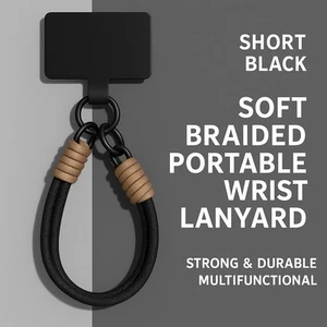 Cell Phone Nylon Patch Lanyards Mobile Phone Hand Strap Black NEW - Zdjęcie 1 z 1