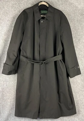 Gabardina de colección Lauren Ralph Lauren para hombre 46R negra con cinturón forro extraíble Preppy Foto 1 de 4