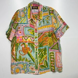 Bob Mackie Wearable Art Silk Tropical Print Button Up Short Sleeve Shirt READ - Picture 1 of 9