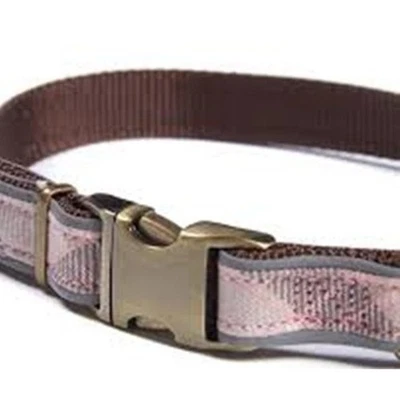 Barbour Dog Collar Pink Plaid Bronze Hardware Small Adjustable 10" to 13" x .5" - Image 1 of 4