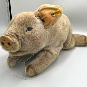 De colección Steiff Molly 18" Peluche Cerdo Cerdo Jabalí Oreja Etiqueta Botón 0360/45 Alemania Occidental - Imagen 1 de 18