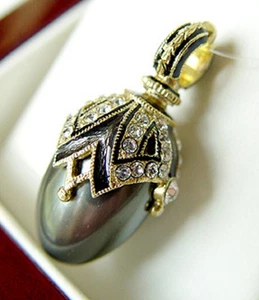 SALE ! SUPERB RUSSIAN EGG PENDANT STERLING SILVER 925 w/ BLACK PEARL and ENAMEL - Picture 1 of 3