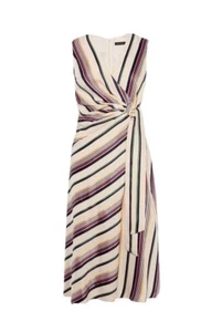 Karen Millen Striped Wrap Dress Asymmetrical Hem NWT $479.00 Size 8 Medium - Picture 1 of 5