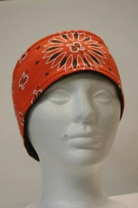 #031 Orange Paisley Fleece lined adjustable headband - Picture 1 of 4