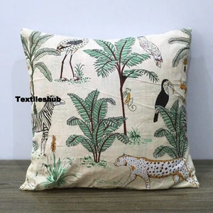 Indian Beige Tiger Forest Cotton Cushion Cover Pillow Case Home Decorative Cover - Picture 1 of 6