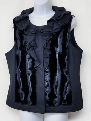 Alfani черный оборкой воротник искусственного меха без рукавов жилет Snap спереди эластичной размер P/L - Изображение 1 из 4