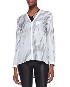 HELMUT LANG Mars Print Silk Blouse Shirt Top Size P XS  -  $360 - Picture 1 of 3