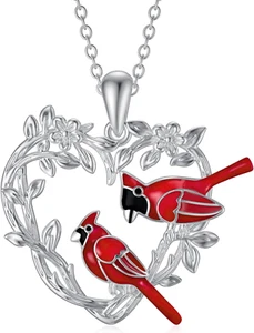 Cardinal Heart Pendant 925 Sterling Silver Necklace Jewelry Gifts for Women Her - Picture 1 of 6