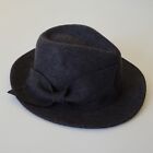 Anthropologie Fedora Hat Felted Flannel Wool Charcoal Gray Bow Applique Boho