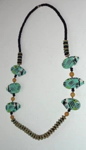 Blue Painted Wooden Fish Statement Necklace For Summer B11 - Picture 1 of 1