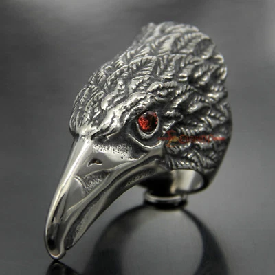 Enorme Anillo Retro Tribal Acero Inoxidable Rojo Rubí Ojo Circonita Motociclista Águila Halcón Foto 1 de 4