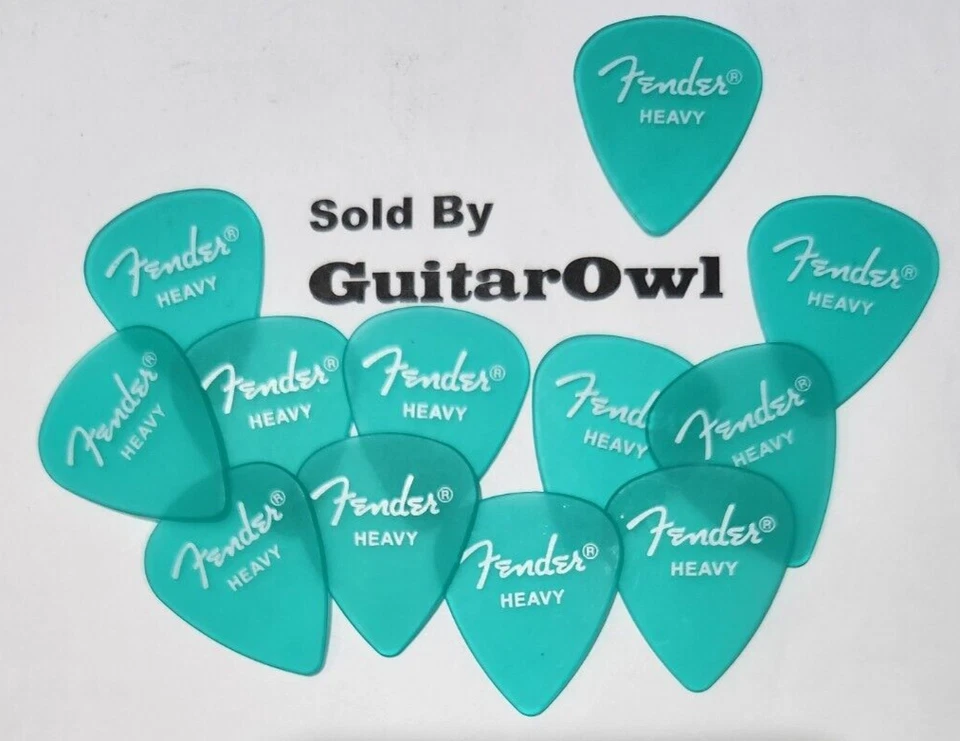 FENDER HEAVY 351 GUITAR PICKS CALIFORNIA CLEAR SURF GREEN  12 Picks DISCONTINUED - Image 1 of 1