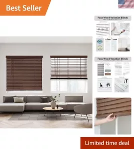 Versatile 67" W x 64" H Cordless Faux Wood Blinds with Light Filtering Feature - Picture 1 of 8