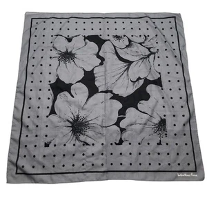Vintage Valentina Fiore Grey & Black Floral & Dot Print Large Square Scarf - Picture 1 of 5