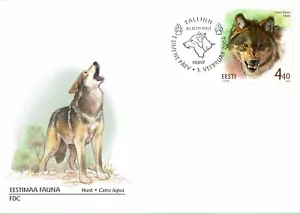 Primer día portada FDC de ESTONIA 2004 - Animales salvajes - El lobo gris - Imagen 1 de 2