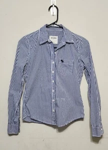 Abercrombie Kids Girl's Junior's Long Sleeve Button Down Stripe Shirt Blue/White - Picture 1 of 3