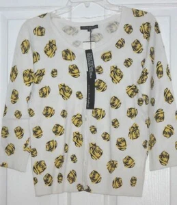 *PIERRI NEW YORK CARDIGAN SWEATER SIZE S WHITE YELLOW PRINT 100% COTTON NWT - Picture 1 of 1