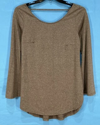 Nuevo con etiquetas ANGIE Marrón Jaspeado JERSEY TEJIDO Manga Campana COLA DE CAMISA DOBLADILLO Boho Hippie TOP S Foto 1 de 4