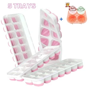 Ice Cube Tray, 4 Pack Silicone Ice Tray+ 1 Rose 3D Ice Molds Make 4 Giant flower - Picture 1 of 18