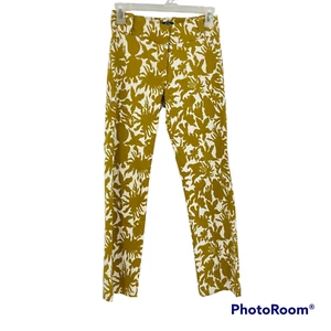 Elizabeth Wilson Pants Yellow White Printed Straight Leg Stretch Mid Rise Size 0 - Picture 1 of 5