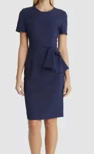 $390 Black Halo Women's Blue Short Sleeves Harbor Sheath Dress Size 4 - Picture 1 of 2