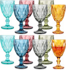 Set of 12 Vintage Glass Goblets Bulk 10 oz Multi Colored Stemware Wine Glasses