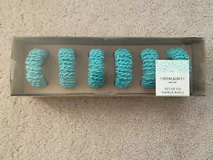 New Cynthia Rowley Set of 6 Turquoise Beaded Napkin Rings - Picture 1 of 2
