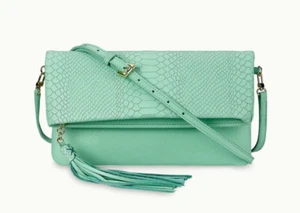 GiGi New York Stella Leather Foldover Crossbody Python Embossed Aegean  $195 - Picture 1 of 8