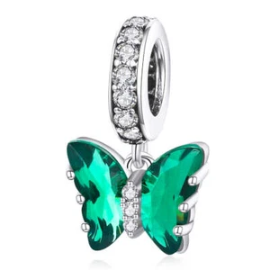 Sterling Silver Hanging Butterfly Dream GREEN Crystal Charm by YOUnique Designs - Bild 1 von 2