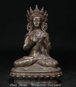 8" Old Tibet Buddhism Bronze Gilt White Tara Guanyin Kwanyin Buddha Statue - Picture 1 of 9
