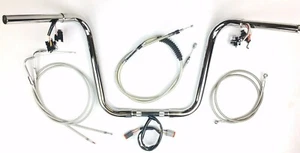 14 x 1 1/4 Plug n Play Ape Hanger Chrome Handlebar Kit 07-10 Harley FatBoy - Picture 1 of 4