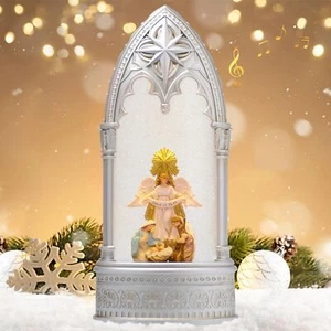 Christmas Lantern Snow Globe Nativity Scene Lantern with Timer 13.8’’ Swirlin... - Picture 1 of 6