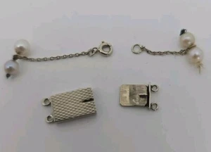 Fermoir Or Blanc 18k Avec Chaine Attache Sécurité - Picture 1 of 6