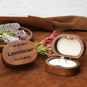 Caja de anillos de madera estuches de transporte exhibición de joyas boda compromiso soporte personalizado - Imagen 1 de 19