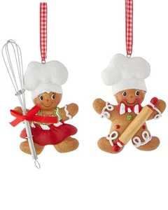 Kurt S. Adler Resin Gingerbread Boy & Girl Baker Christmas Ornaments, Set of 2 - Picture 1 of 6