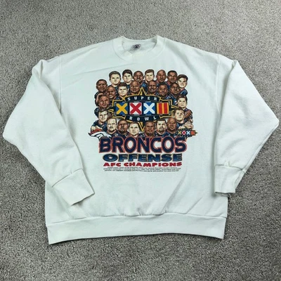 DE COLECCIÓN Denver Broncos Suéter Para Hombres Grande Blanco Caricatura Super Bowl Sudadera Foto 1 de 4