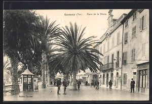 CPA Sanary, Place de la Mairie avec palmiers et passants 1914 - Picture 1 of 2